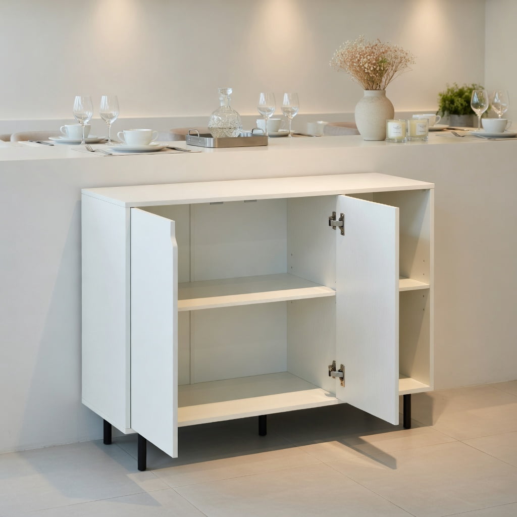 Topcobe 42 Inch Sideboard Buffet Cabinet Kitchen with Adjustable Shelves, Modern Furniture for Indoor, Living Room, Dining Room-White