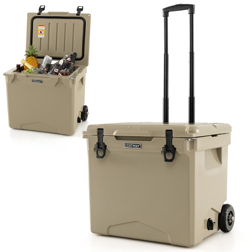 Topcobe 42 Quart Hard Cooler with Wheels and Handle, Portable Water Cooler, Brown