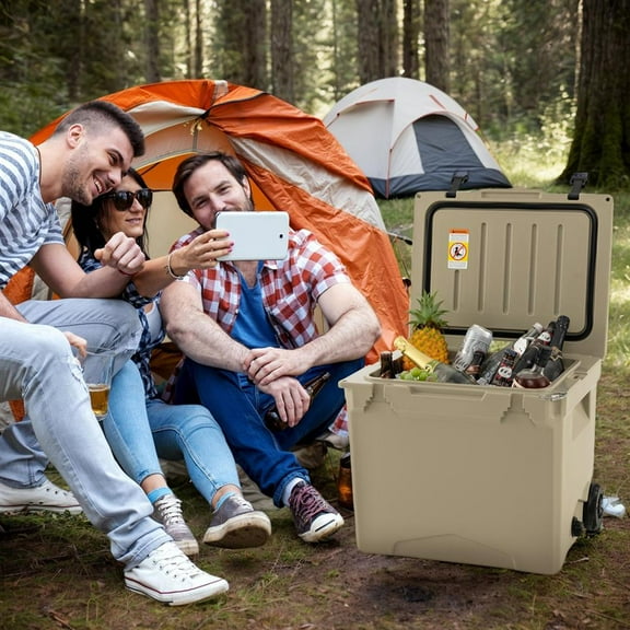 Topcobe 42 Quart Hard Cooler with Wheels and Handle, Portable Water Cooler, Brown