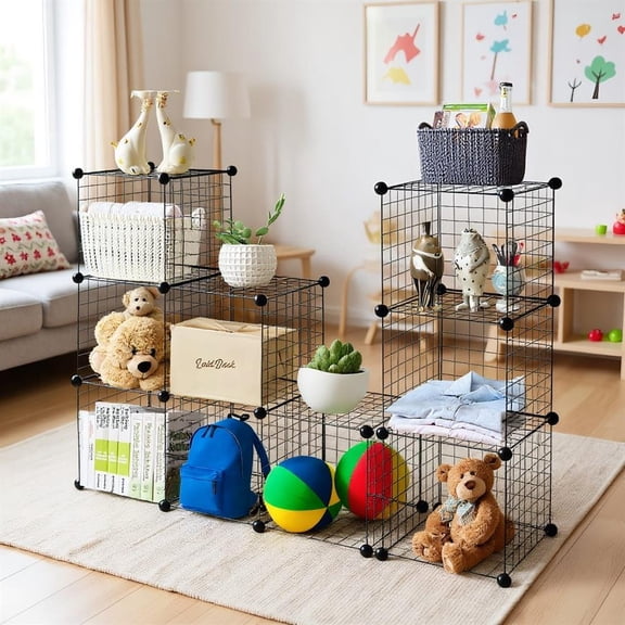 Topcobe 42" x 14" x 56" DIY 12-Cube Metal Grid Wire Storage Cubes, Storage Organizer Metal, Modular Bookshelf Shelf, Closet Cabinet Ideal for Bedroom, Office