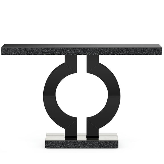 Topcobe 43" Mirrored Console Table, Modern Silver Sofa Table with O-Shaped Base, Modern Furniture for Indoor, Entryway, Hallway, Black