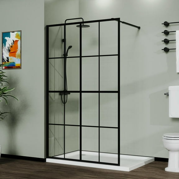 Topcobe 46 In. X 72 In. Shower Screen Walk-In Wet-Room Black, Glass Shower Door, Walk In Shower Kit, Bathroom Glass Door