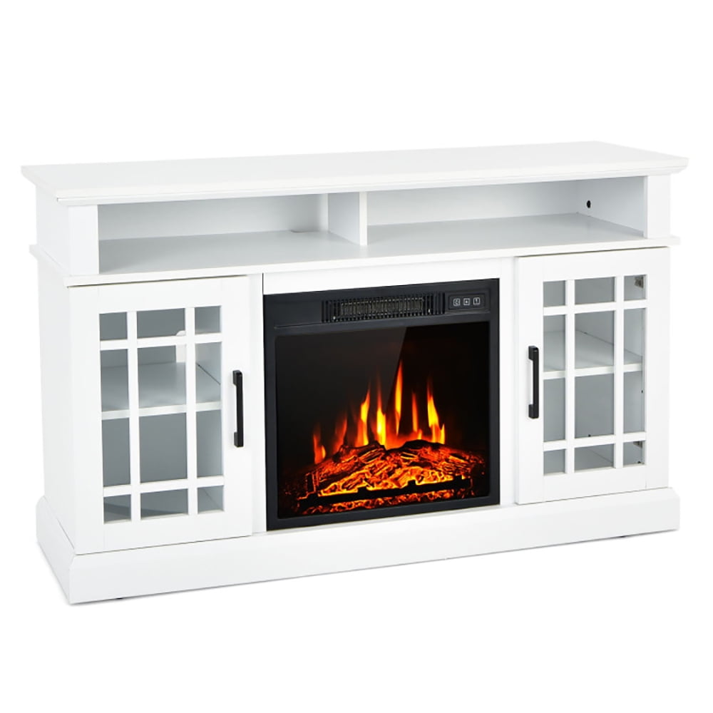 Topcobe 48" Electric Fireplace TV Stand with Cabinets for TVs Up to 55", Corner Cabinet, TV Furniture for Living Room, White