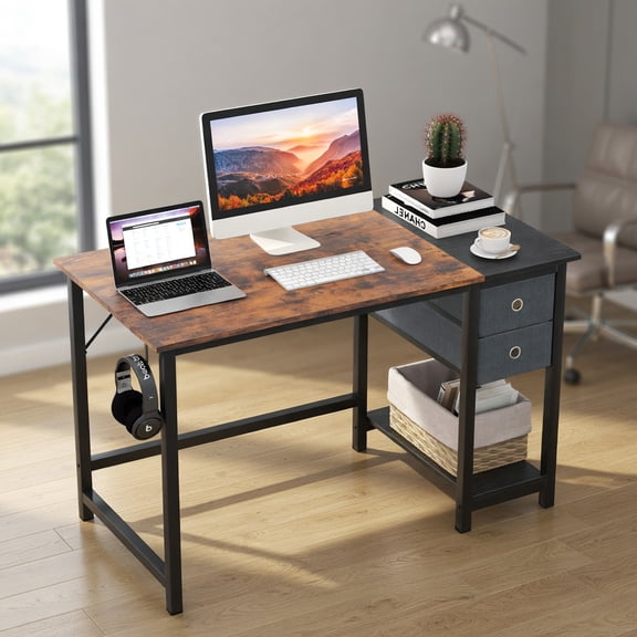 Topcobe 48" Home Office Desk with 2 Drawers Hanging Hook, Home Office Furniture, Ideal for Working and Studying