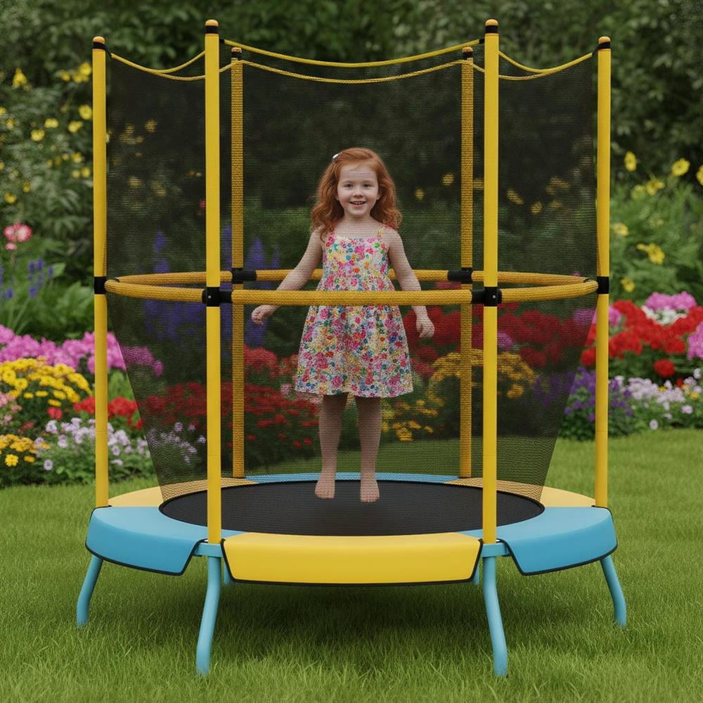 Topcobe 48" Toddler Trampoline with Safety Enclosure Net, Recreational Trampolines for Kids, Large Trampoline for Outdoor Backyards-Yellow