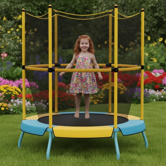 Topcobe 48" Toddler Trampoline with Safety Enclosure Net, Recreational Trampolines for Kids, Large Trampoline for Outdoor Backyards-Yellow