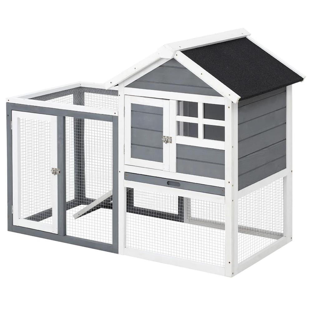 Topcobe 48" Wooden Rabbit Hutch Bunny Cage with Waterproof Asphalt Roof, Fun Outdoor Run, Removable Tray and Ramp, Outdoor Wooden Pet Shelter, Brown