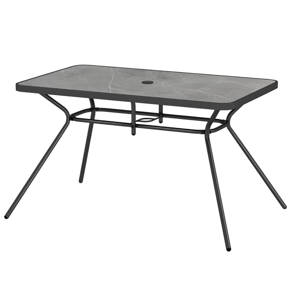 Topcobe 49 Inch Patio Rectangle Dining Table with Umbrella Hole, Outdoor Deck Furniture, Gray