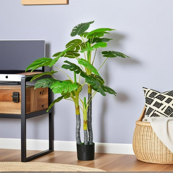 Topcobe 4FT Artificial Monstera Tree, Faux Decorative Plant in Nursery Pot for Indoor, Decoration for Living Room Bedroom Porch, Green
