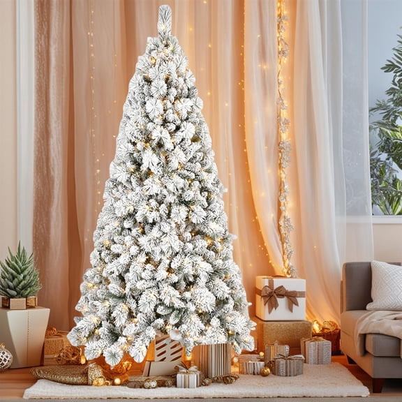 Topcobe 4Ft Snow-Flocked Christmas Tree with Hinged Design, 150 Warm White Lights, PVC Branch Tips & 350 Mixed Pine Needles, Premium Artificial Tree for Holiday Decor