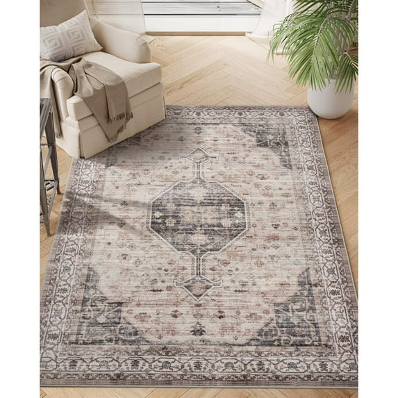 Topcobe 4x6 Area Rug, Washable Soft Geometric Non Slip Vintage Rug, Non Shedding Low Pile Rug for Living Room Bedroom Kids Playroom