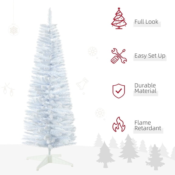 Topcobe 5' Decorated Snow Flocked Artificial Christmas Tree with Pencil Shape, Realistic Branches, Christmas Tree for Indoor Decoration, White