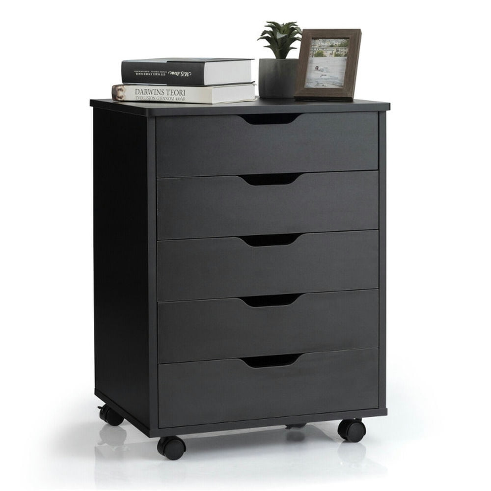 Topcobe 5 Drawer Mobile Lateral Filing Storage Home Office Floor Cabinet with Wheels, Rolling Storage Organizer with Drawers, Black