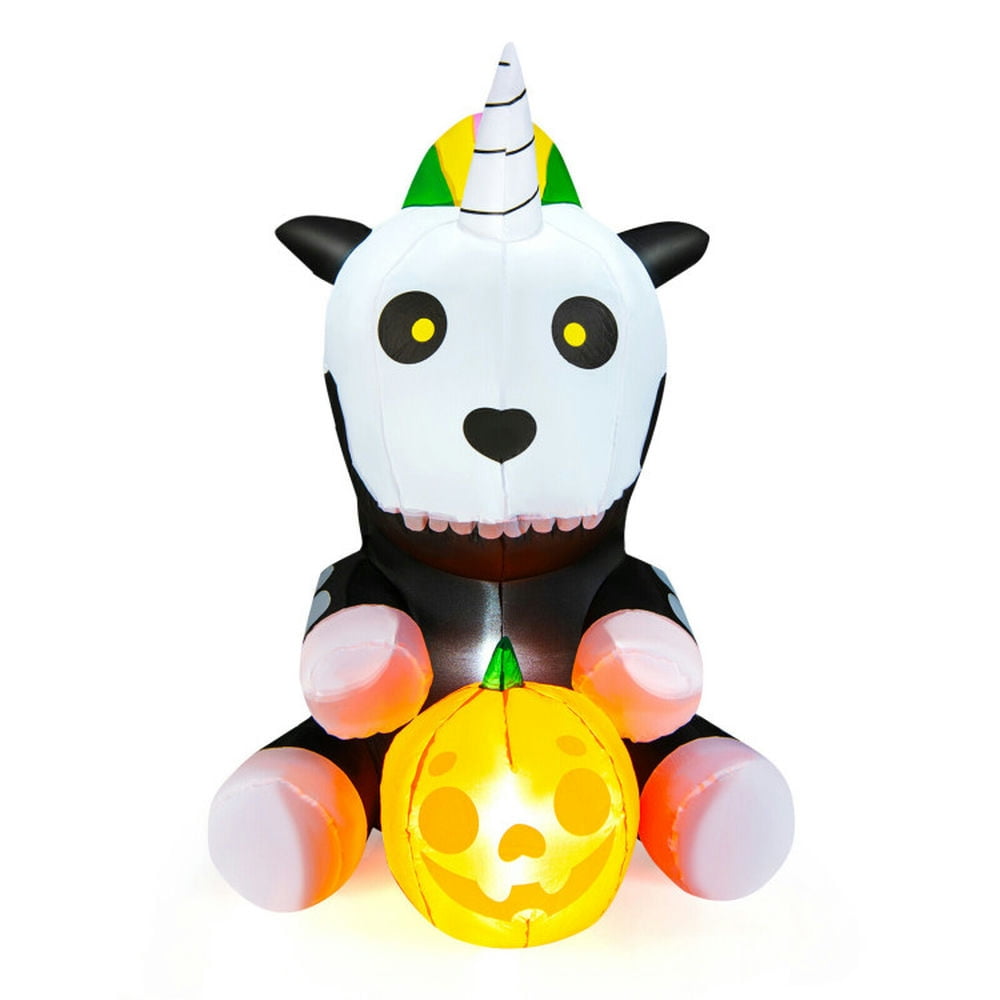 Topcobe 5 Feet Halloween Inflatable Unicorn Skeleton with Pumpkin Lantern for Indoor/Outdoor Halloween Decorations Yard Garden Party