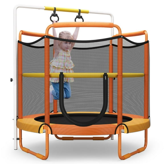 Topcobe 5 Feet Kids 3-in-1 Game Trampoline with Enclosure Net Spring Pad, Recreational Trampolines for Kids, Large Trampoline for Outdoor Backyards-Blue
