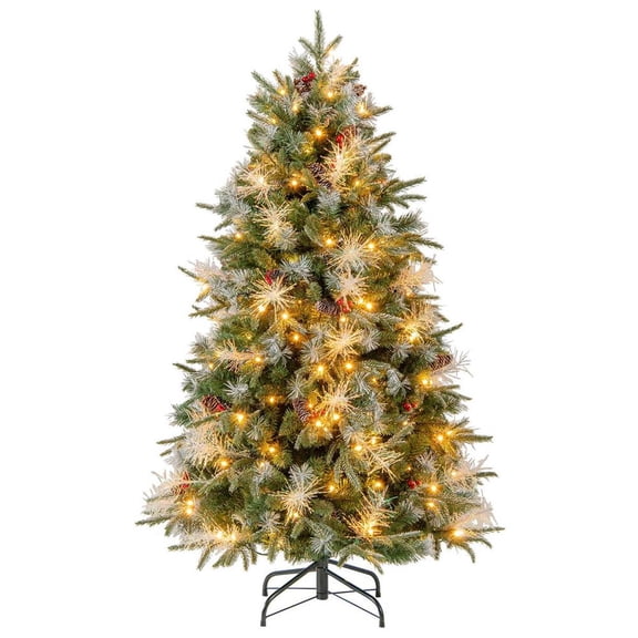 Topcobe 5 Feet Pre-Lit Artificial Christmas Tree with 8 Modes LED Lights with Berries, Christmas Decorations for Indoor Party