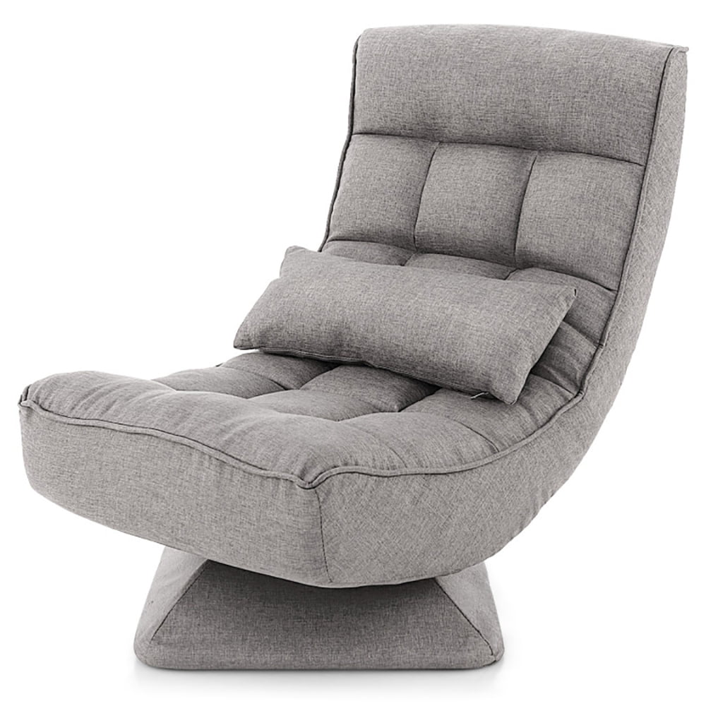 Topcobe 5-Level Adjustable 360° Swivel Floor Chair with Massage Pillow, Comfy Chair for Bedroom, Reading Chairs for Adults, Single Sofa for Home and Office, Gray