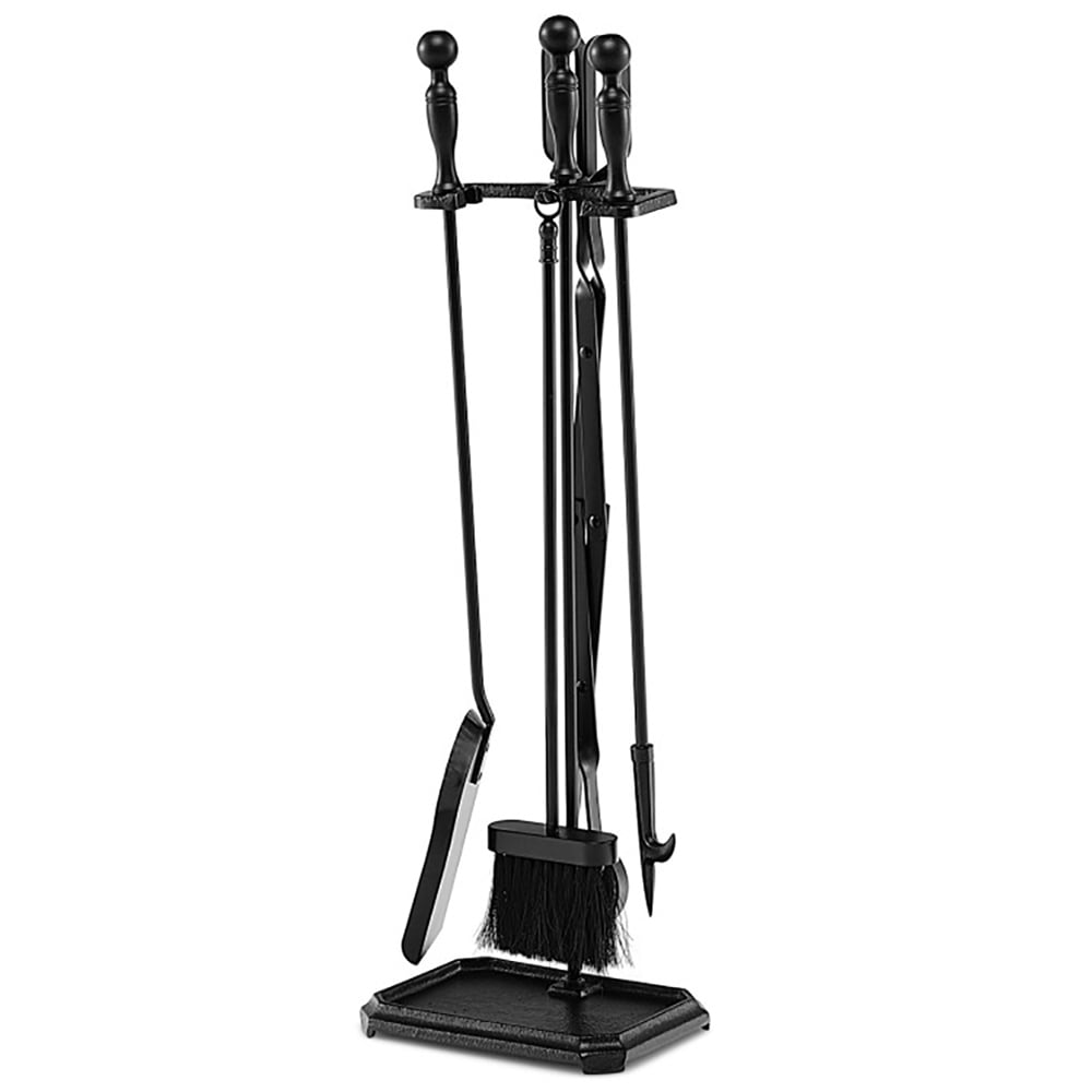 Topcobe 5-Piece Fireplace Tool Set with Tong Brush Shovel Poker Stand, Spark Guard Cover, Indoor Outdoor Fire Pit Tools, Black Topcobe 5-Piece Fireplace Tool Set with Tong Brush Shovel Poker Stand, Spark Guard Cover, Indoor Outdoor Fire Pit Tools, Black