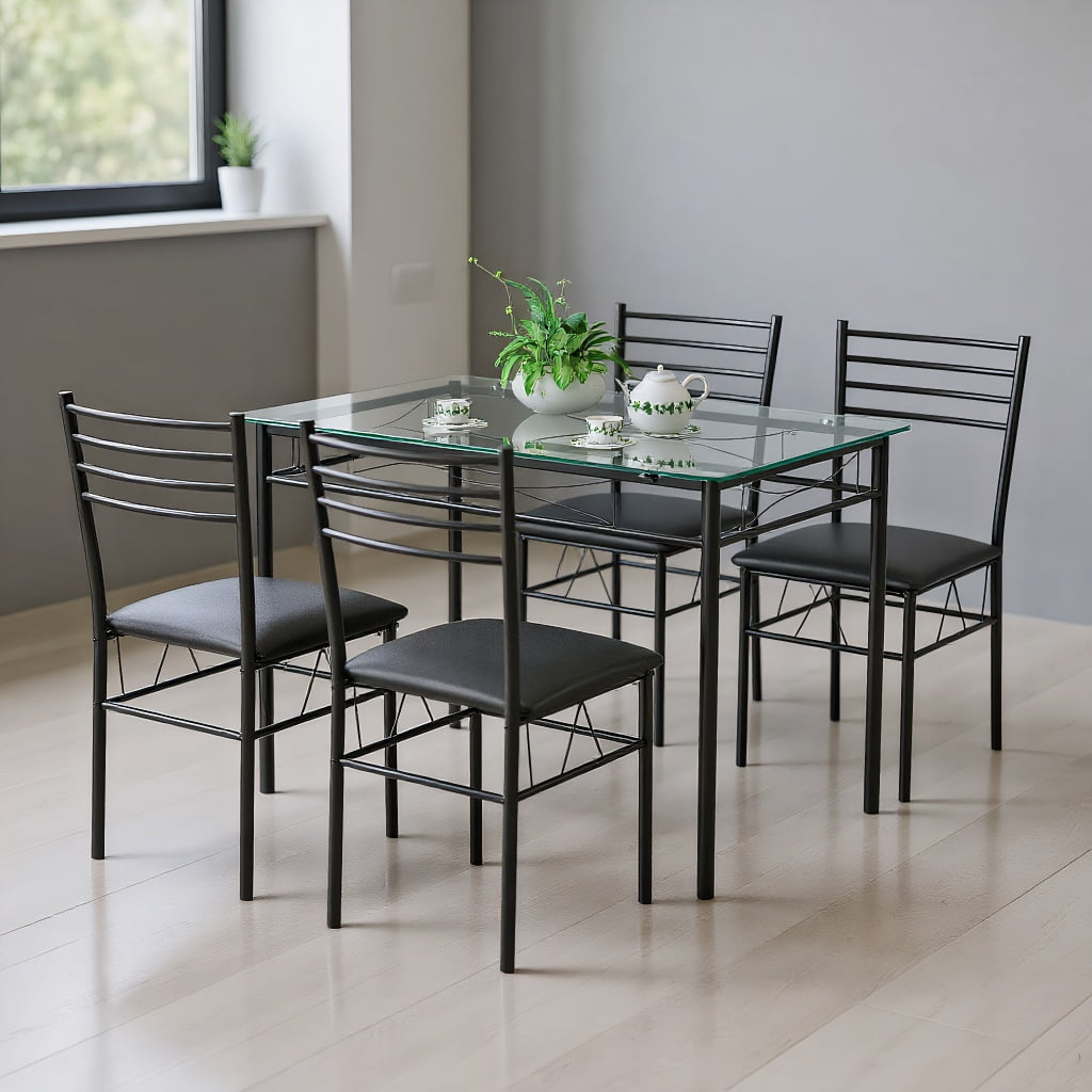 Topcobe 5 Pieces Dining Set with Tempered Glass Top Table and 4 ...