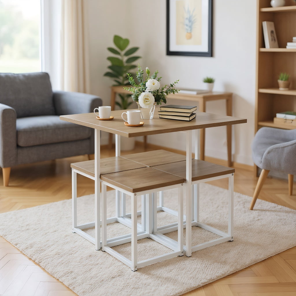 Topcobe 5 Pieces Metal Frame Dining Set with Compact Dining Table and 4 ...