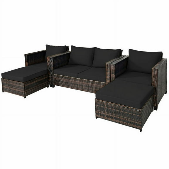 Topcobe 5 Pieces Patio Cushioned Rattan Furniture Set, Rattan Outdoor Furniture, Black