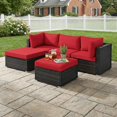 thumbnail image 1 of Topcobe 5 Pieces Patio Rattan Sectional Conversation Ottoman Furniture Set, Outdoor Deck Furniture, Red, 1 of 9