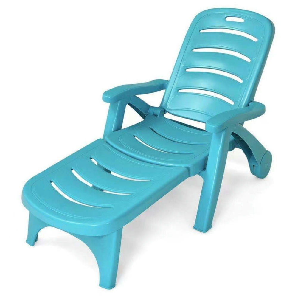 Topcobe 5 Position Adjustable Folding Lounger Chaise Chair, Outdoor Patio Furniture for Balcony Garden Backyard-Turquoise