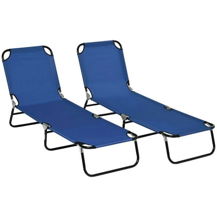 Topcobe 5-Position Reclining Beach Chairs, Premium Outdoor Loungers with Steel Construction, Multi-Level Relaxation for Poolside, Yard, Patio, Blue Comfort Set, 2 Piece