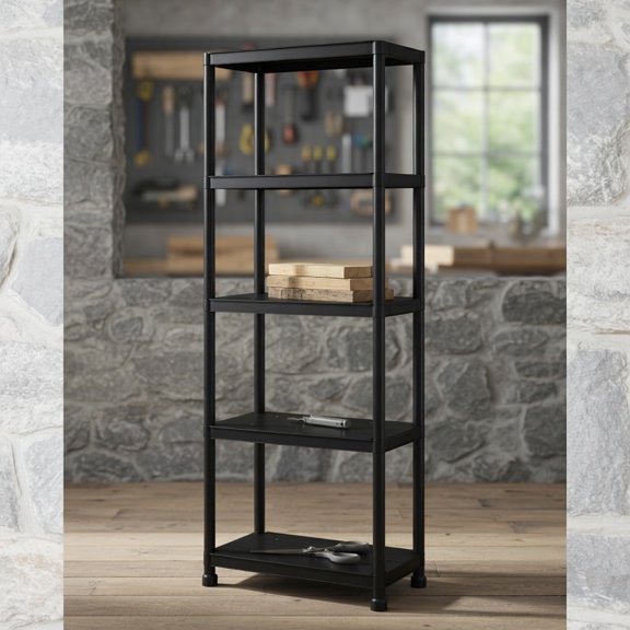 Topcobe 5-Tier Heavy-Duty Plastic Storage Shelves Freestanding Garage Shelving Unit, 0utdoor Plant Stand Tall, Corner Display Rack