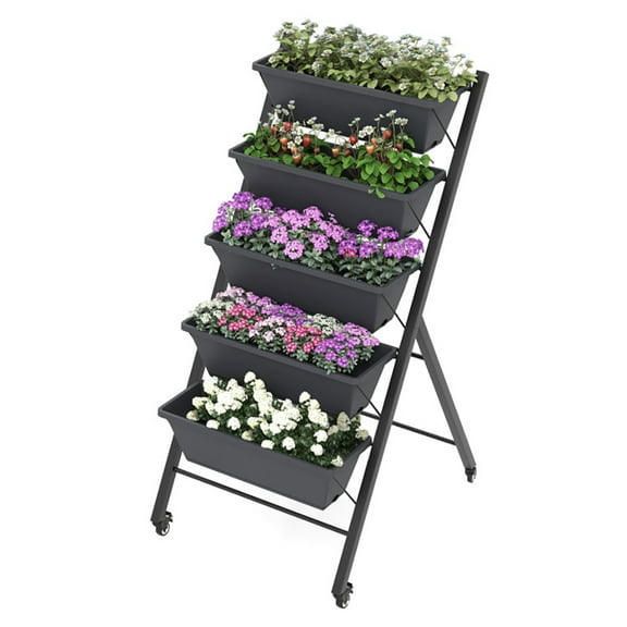 Topcobe 5-Tier Vertical Raised Garden Bed with Wheels and Container Boxes, Vertical Garden Planter Outdoor