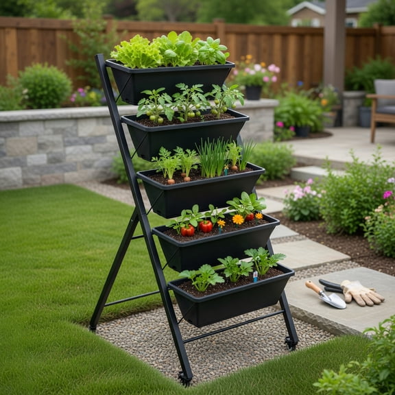 Topcobe 5-Tier Vertical Raised Garden Bed with Wheels and Container Boxes, Vertical Garden Planter Outdoor