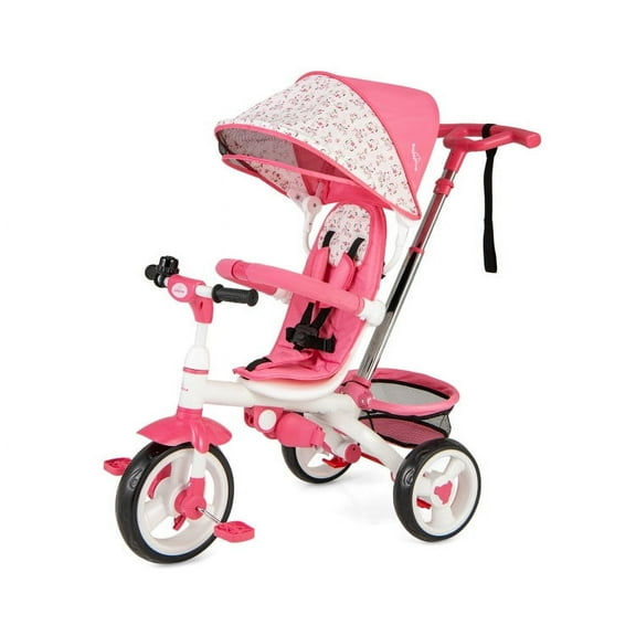Topcobe 5-in-1 Detachable Baby Stroller Tricycle with Round Canopy, Toddler Stroller, Baby Wagon-Pink