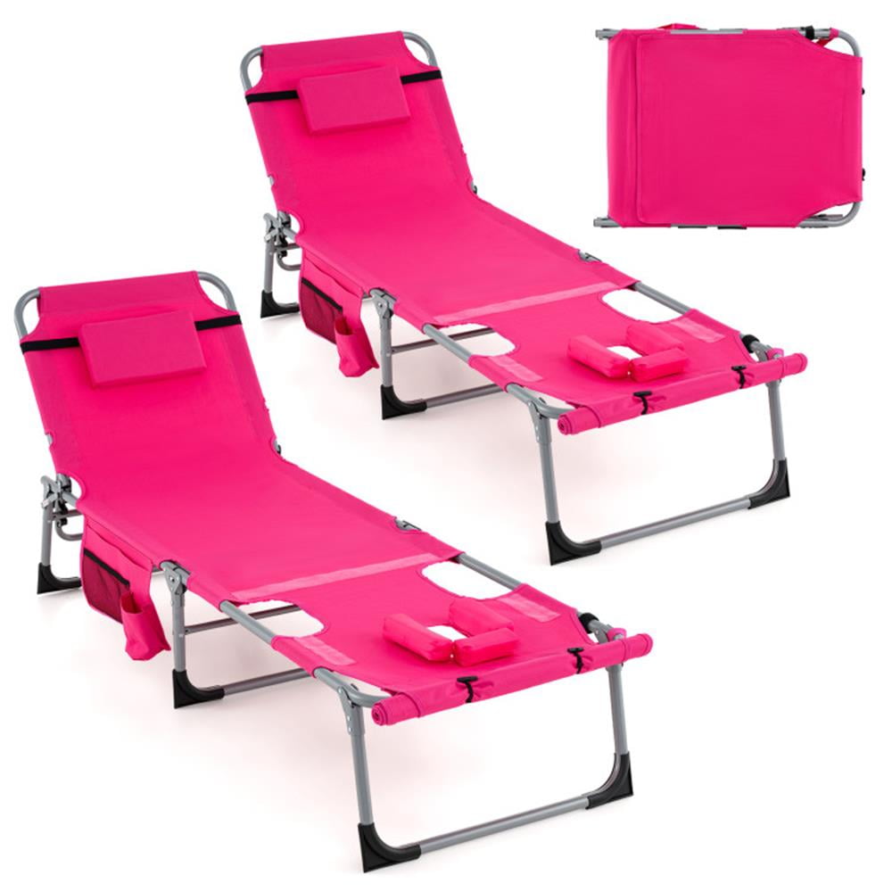 Topcobe 5-position Outdoor Folding Chaise Lounge Chair, Outdoor Patio Furniture for Garden Backyard Pool Deck-Pink