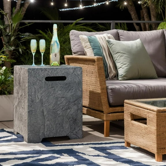 Topcobe 50 000 BTU Fire Pit Table Set with Hideaway Tank Holder and Lava Rocks, Outdoor Patio Furniture for Garden Backyard Pool Deck