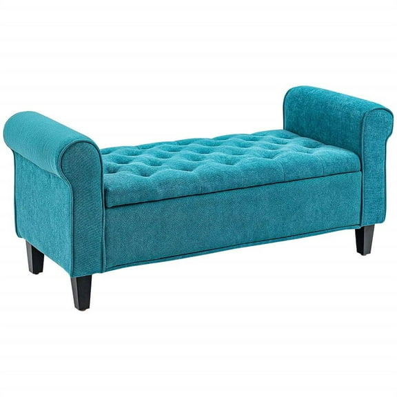 Topcobe 50-Inch Storage Ottoman Bench, Wooden Legs, Tufted Seat, Teal, Space-Saving End of Bed Bench for Living Room, Bedroom, Dorm