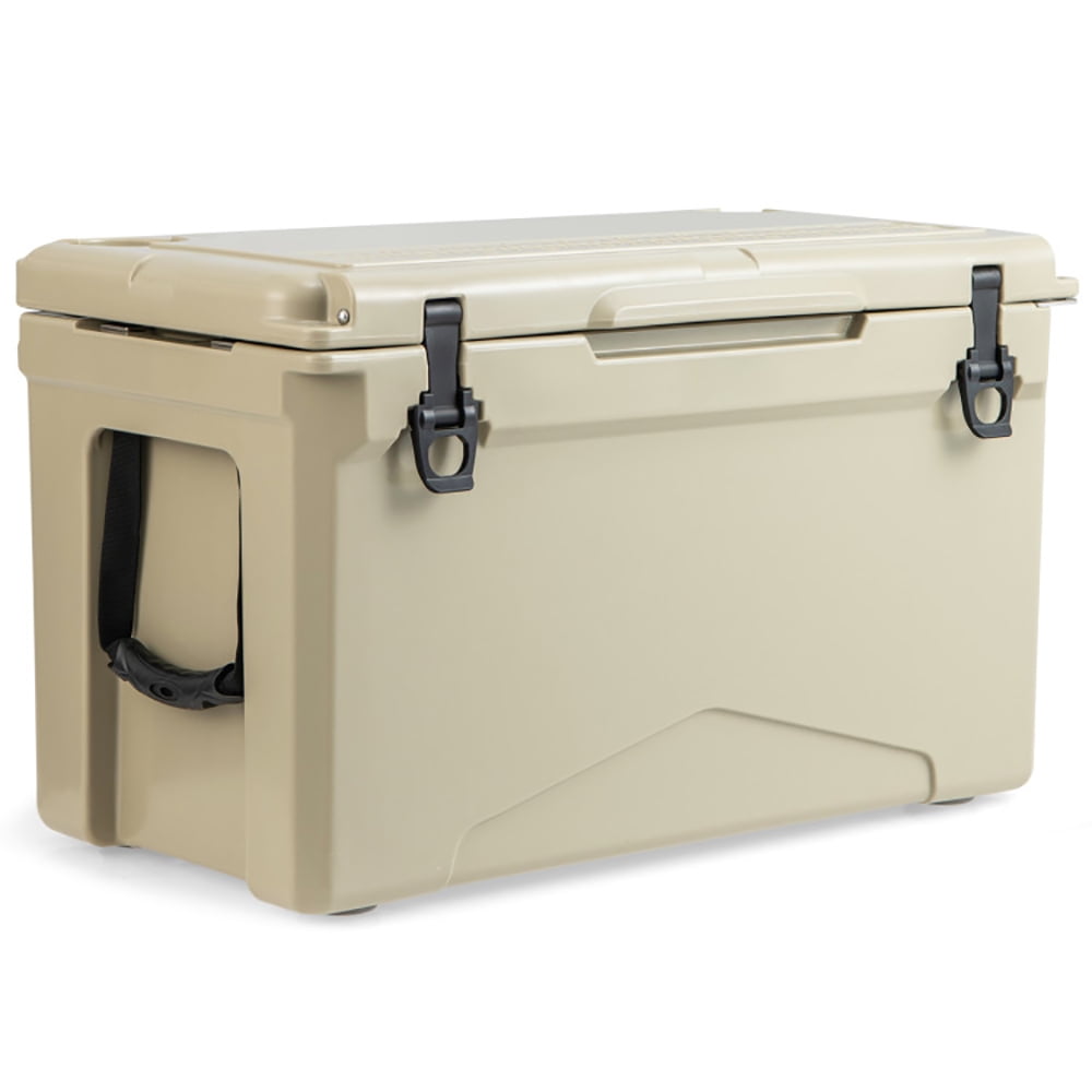 Topcobe 50 QT Rotomolded Cooler Insulated Portable Ice Chest with Integrated Cup Holders for RV, Camping, Travel, Tan