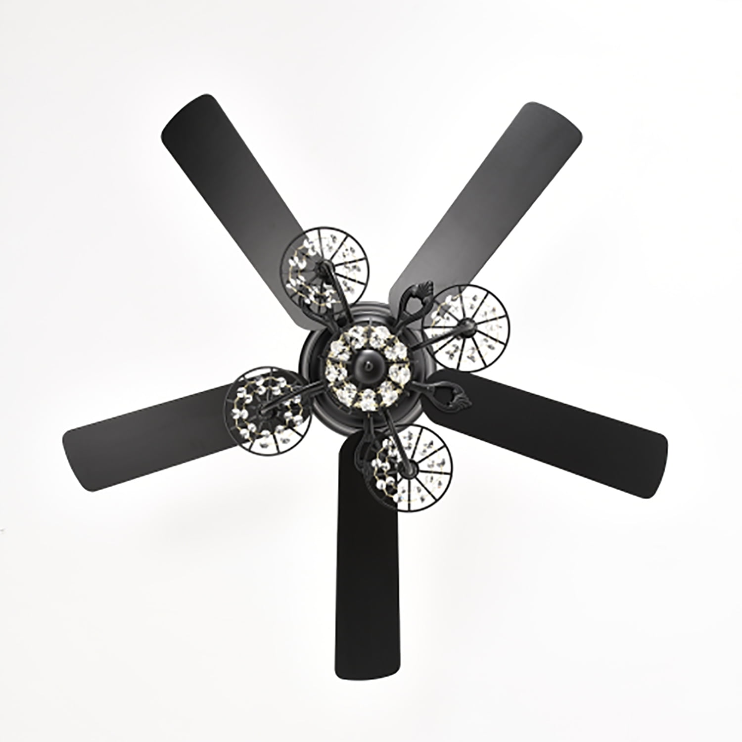 Topcobe 52" Crystal Chandelier Fan with Lights and Remote, Modern Ceiling Fan for Living Room, Dining Room, Bedroom, Family Room, Matte Black