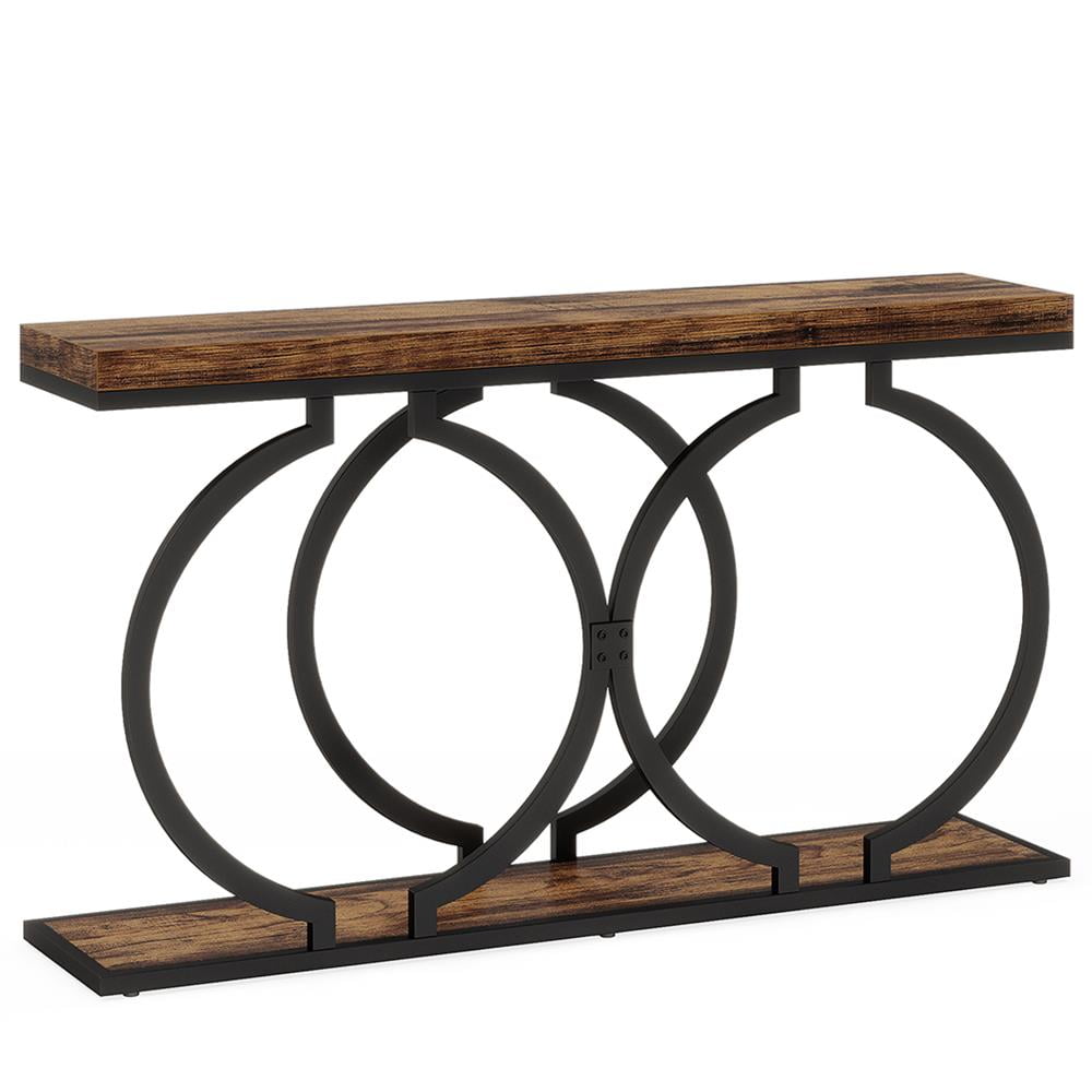 Topcobe 55" Console Table, Narrow Entryway Sofa Table with Geometric Metal Frame, Modern Furniture for Indoor, Brown