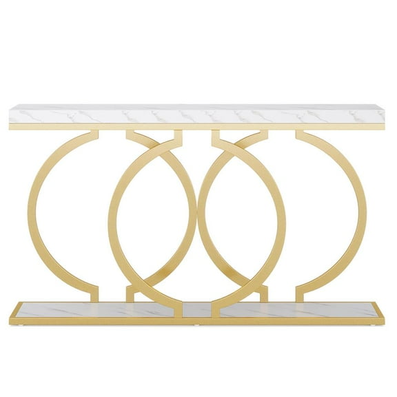 Topcobe 55" Console Table, Narrow Entryway Sofa Table with Geometric Metal Frame, Modern Furniture for Indoor, White & Gold