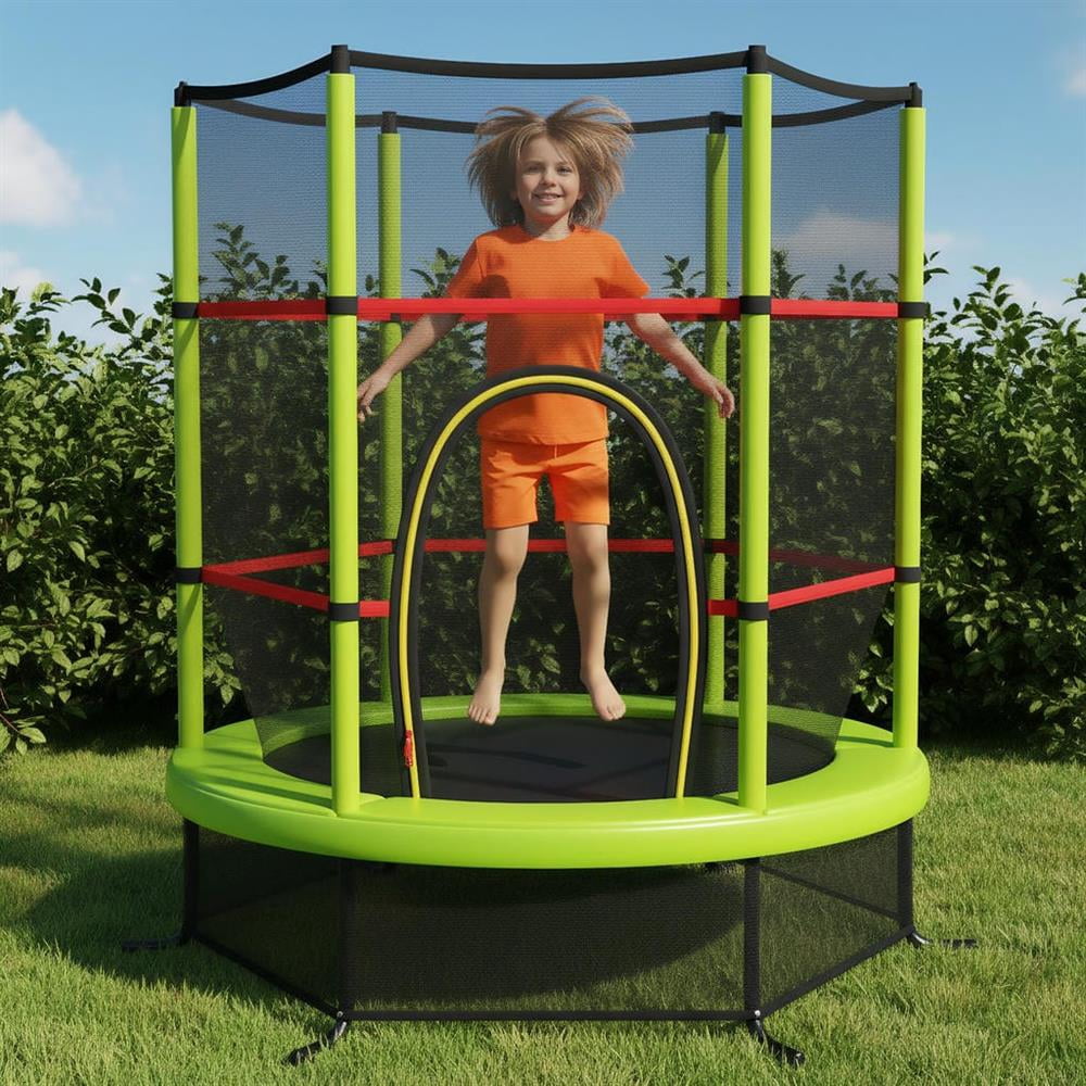 Topcobe 55 Inch Kids Recreational Trampoline Bouncing Jumping Mat with Enclosure Net, Recreational Trampolines for Kids, Large Trampoline for Outdoor Backyards-Green