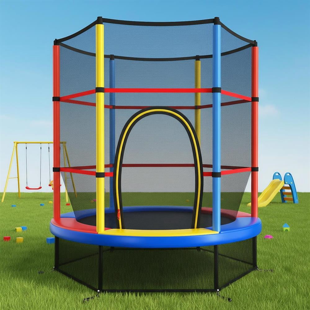 Topcobe 55 Inch Kids Recreational Trampoline Bouncing Jumping Mat with Enclosure Net, Recreational Trampolines for Kids, Large Trampoline for Outdoor Backyards-Yellow