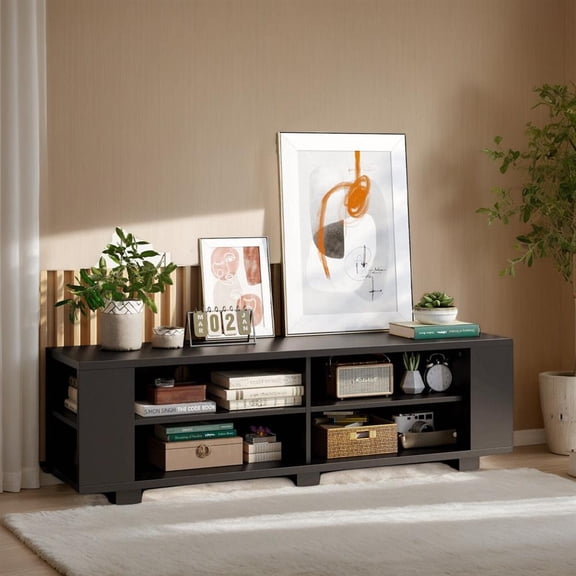 Topcobe 59" Console Storage Entertainment Media Wood TV Stand, TV Stand with Storage, Living Room Furniture, Black
