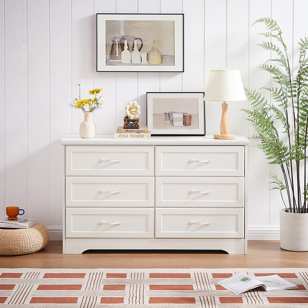White 6-Drawer Particle Board and MDF Dresser Cabinet