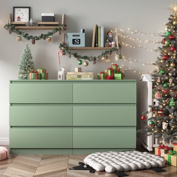 Topcobe 6-Drawer Wide Chest of Drawers, Storage Drawer Organizer, Traditional Bedroom Dresser, Sideboard Buffet for Living Room, Green