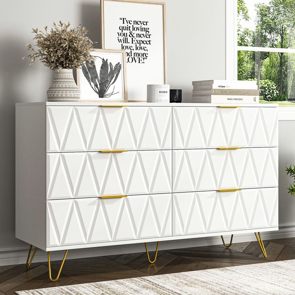 Topcobe 6 Drawers Dresser, Wooden Chest of Drawers with Anti-Toppling Device and Metal Handles, Storage Organizer, Storage Containers for Closet