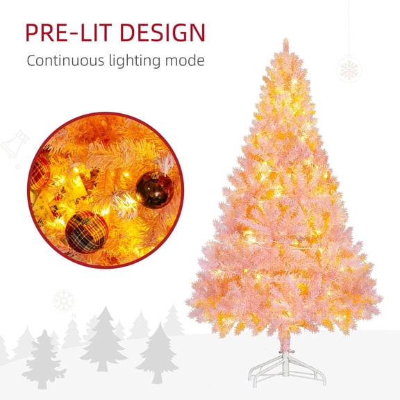 Topcobe 6 FT Tall PreLit Xmas Tree, Realistic Branches, 250 Warm White LED Lights, 1000 Tips, Christmas Tree for Indoor Decoration, Pink