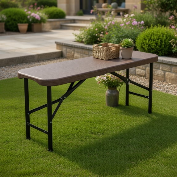 Topcobe 6 Feet Folding HDPE Bench with 1320 LBS Capacity and Handle Lock, Outdoor Patio Furniture for Garden Backyard Pool Deck-Brown