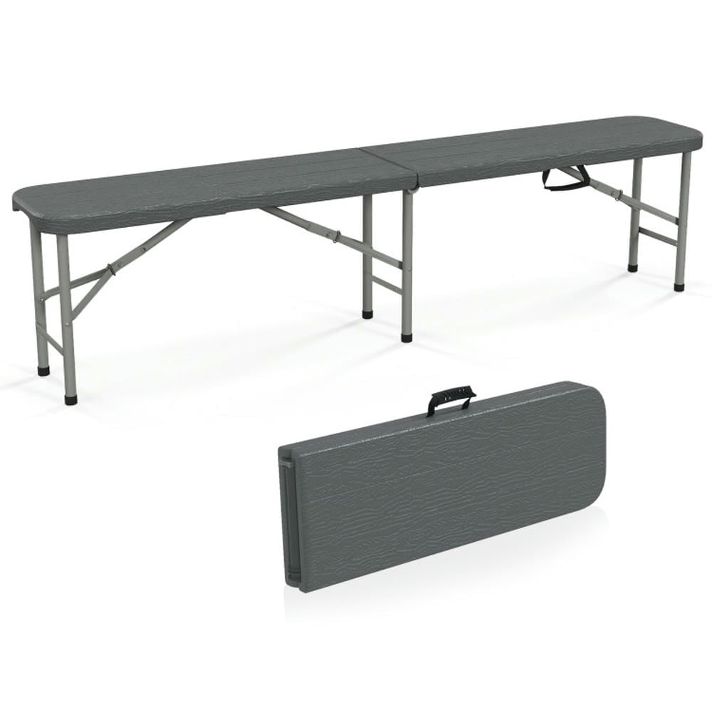 Topcobe 6 Feet Folding HDPE Bench with 1320 LBS Capacity and Handle Lock, Outdoor Patio Furniture for Porch Balcony Garden Backyard-Gray