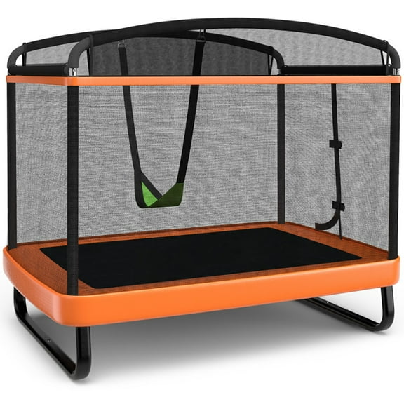 Topcobe 6 Feet Kids Entertaining Trampoline with Swing Safety Fence, Recreational Trampolines for Kids, Large Trampoline for Outdoor Backyards-Orange