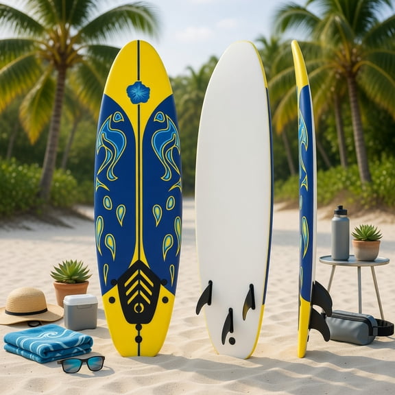 Topcobe 6 Feet Surfboard with 3 Detachable Fins, Standup Paddle Board for Adults and Youth, Wide Stable Design, Yellow